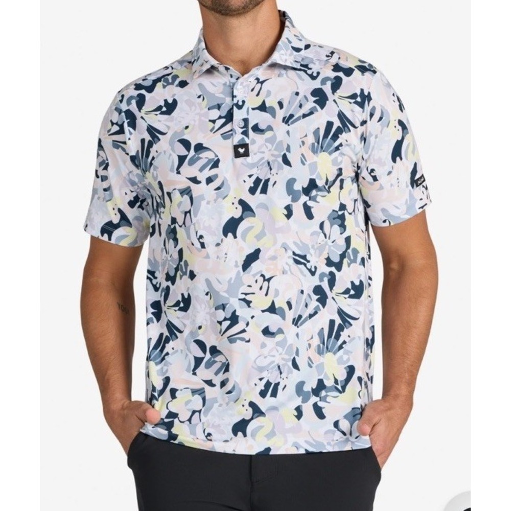 Bad Birdie Savannah Swing Core Polo Shirt Mens 2XL Multicolor Abstract Floral